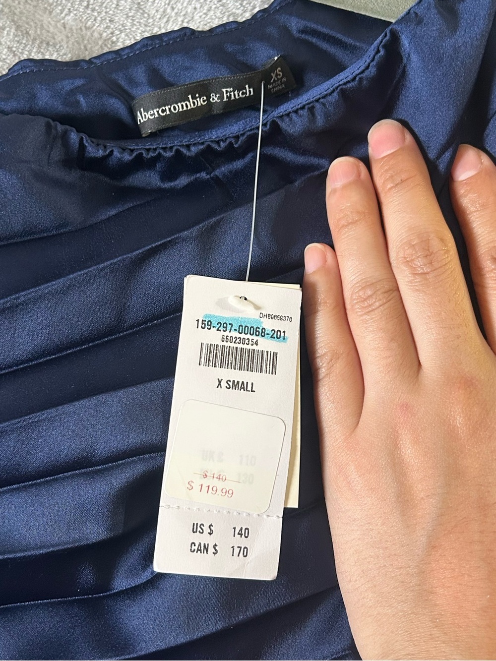 Abercrombie & Fitch NWT One-Shoulder Pleated Wide-Leg Jumpsuit in Navy - Picture 5 of 14